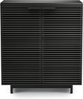 BDI Furniture Corridor 5620-36'' Bar Cabinet with Louvered Doors, Wine and Bottle Storage, Adjustable Shelf, Storage Drawer, Stemware Rack and Glass Top, Charcoal Stained Ash