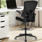 Drafting Chair 400lbs Heavy Duty Tall Office Chair Big and Tall Ergonomic Standing Desk Chair with Lumbar Support and Adjustable Footrest Ring, Comfy Mesh Wide Chair with Flip-up Armrests, Black