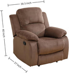 Manual Recliner Chair, Nursery Rocking Chair, Velvet Recliner Chair for Adults, Lazy Boy, Gaming Recliner wih Overstuffed Arms, Suitable for Home Theater, Living Room, Bedroom, Brown