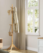 VASAGLE Solid Wood Coat Rack and Stand, Free Standing Hall Coat Tree with 10 Hooks for Hats, Bags, Purses, for Entryway, Hallway, Rubberwood, Natural Beige URCR003Y01
