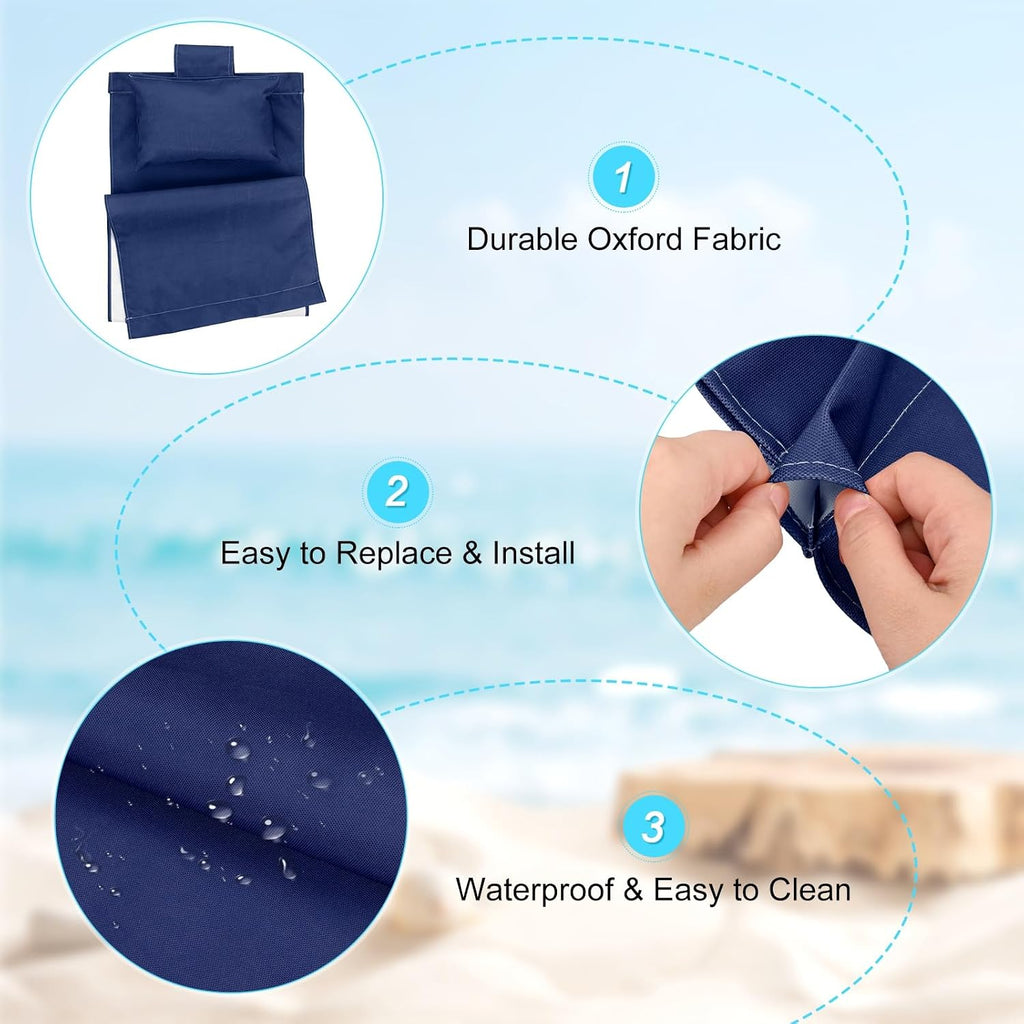 M METERXITY Beach Sling Chair Replacement Canvas, 16x44.5 Inch Folding Lounge Chair Fabric with Pillow for Beach/Sunbathing/Courtyard/Garden [Dark Blue, Only Replacement]