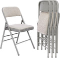 4 Pack Folding Chairs Fabric Dining Chair Set with Padded Cushion and Back, Indoor Outdoor Foldable Seat with Steel Frame for Home Office Events Wedding Party, Oatmeal Strip Seating