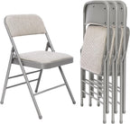 4 Pack Folding Chairs Fabric Dining Chair Set with Padded Cushion and Back, Indoor Outdoor Foldable Seat with Steel Frame for Home Office Events Wedding Party, Oatmeal Strip Seating