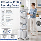 4-Tier Vertical Laundry Hamper Sorter with Wheels, Removable Vertical Rolling Laundry Basket, 4 Section Sorters Cart for Small Space, Dorm, Closet, Bathroom Grey-4Layer