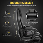 3D Kneading Massage Office Chair with Heat, 500 lbs Big and Tall Executive Computer Desk Recliner, Leather Electric Heated Chair with Footrest, Black