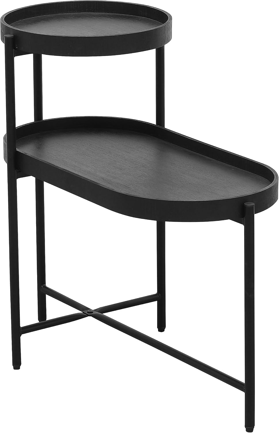 2-Tier Side Table with Storage, Black End Table Sofa Table for Living Room & Bedroom - Sturdy X-Shape Metal Frame and Wooden Tray, Easy to Assemble Modern Accent Table for Office, Apartment