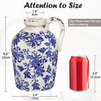 Ceramic Rustic Farmhouse Vase, 9 inch Ceramic Blue and White Vase for Centerpieces Pampas Grass Pottery Jug with Handle Boho Chinoiserie Decor Vintage Vases for Living Room Kitchen Dinner Table Shelf