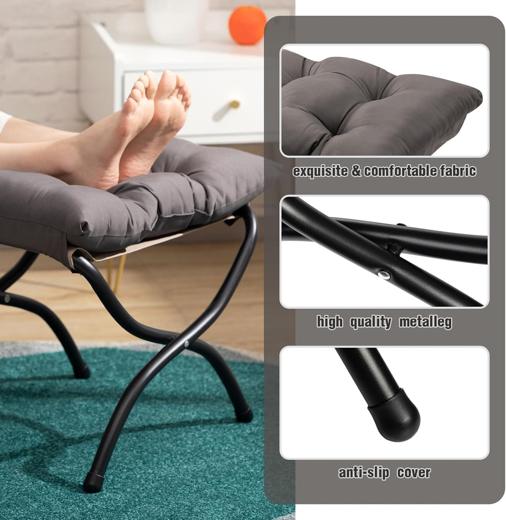 HollyHOME 15"(H) Folding Footrest Stool, Small Foldable Ottoman, Accent Padded Sofa Foot Stool for Chairs and Sofas, Portable Foot Rest Ottoman for Home, Living Room, Bedroom,Dorm,2-Pack,Dark Grey