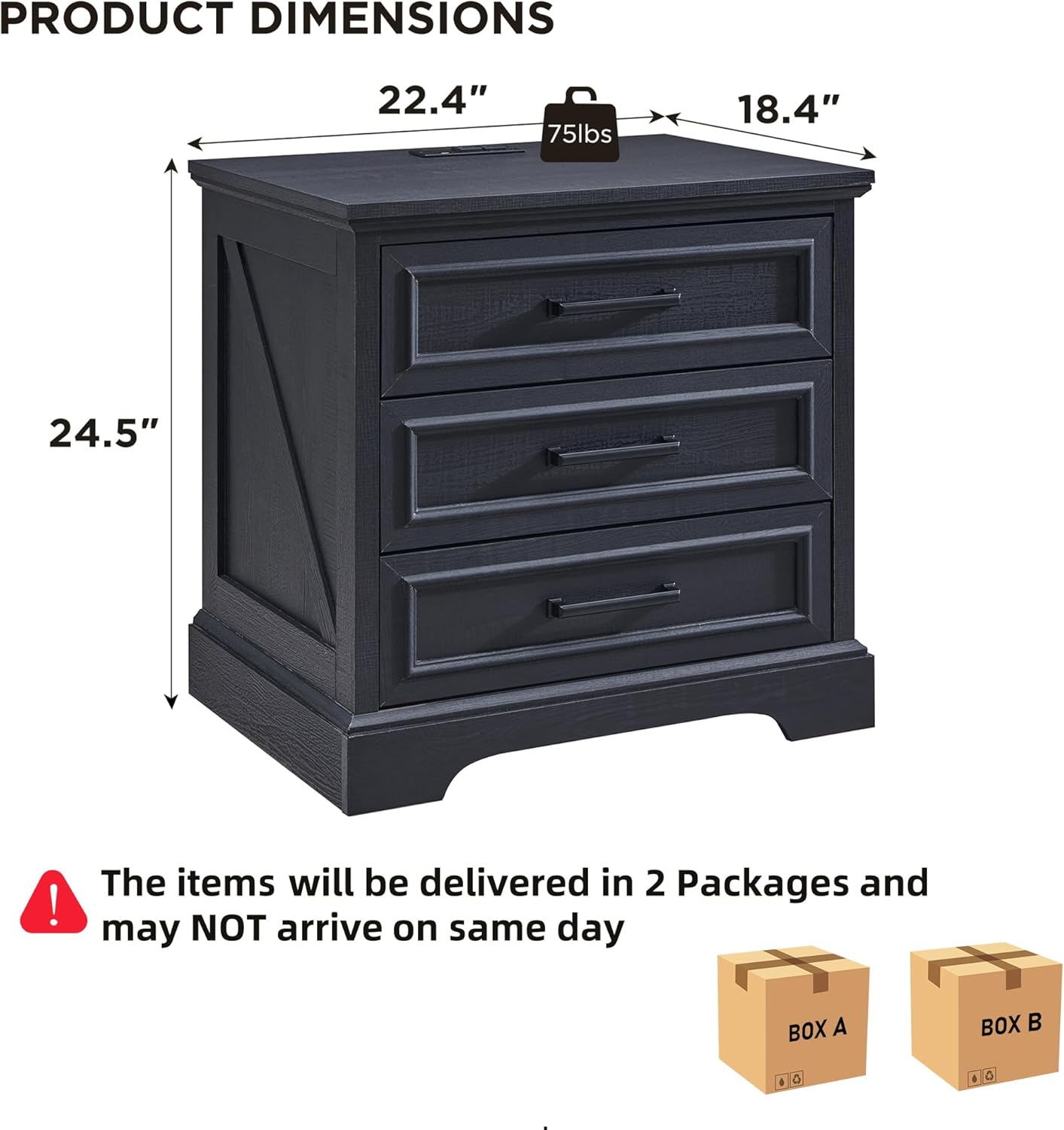 JXQTLINGMU Farmhouse End Tables Living Room Set of 2, Black