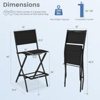 Tangkula Outdoor Barstools Set of 2, Counter Height Folding Bar Chairs with Back and Footrest, Versatile Patio Dining Chairs with Breathable Fabric & Heavy-Duty Metal Frame (2, Black)