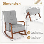 Giantex Rocking Chair with Ottoman, Upholstered Rocker Chair w/Solid Rubber Wood Frame, Side Pocket, Linen Nursery Chair w/Footrest, Tufted Glider Chair for Living Room, Bedroom, Grey