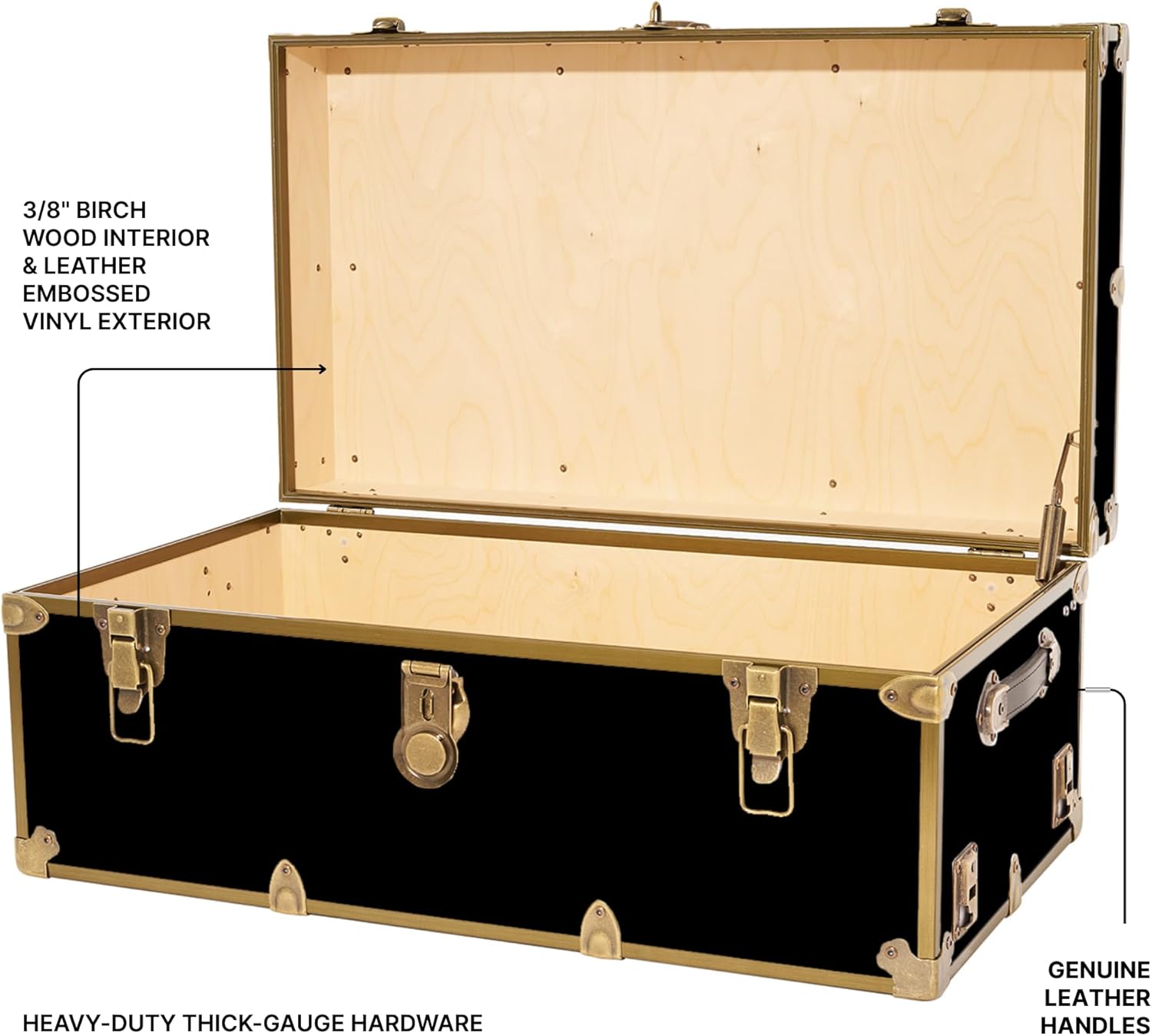 Rhino Trunk & Case Classic Camp & College Trunk with Antique Brass Hardware - 30"x17"x13", 1500+ lbs Capacity - Soft-Close Lid. Strong, USA Made Summer Camp Footlocker and Secure Dorm Storage Chest