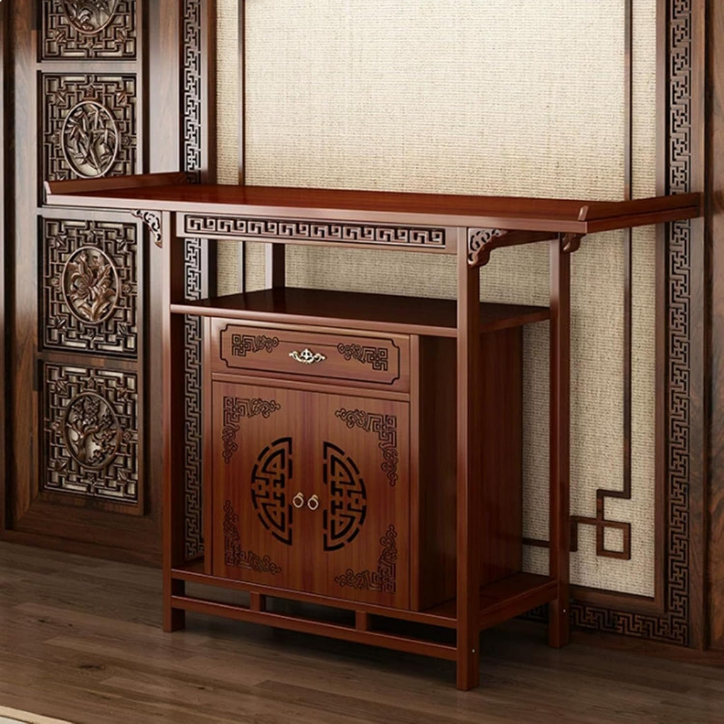 Household Bamboo Buddhist Altar Table, Chinese Style Buddhist Shrine, Personal Buddhist Altar/Shrine, with Storage Function and Drawers, Suitable for Home, Office, or Temple Use. 140cm/55.1in