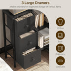 YATINEY Corner Bookshelf, 5-Tier L-Shaped Bookcase with 3 Fabric Drawers, Storage Display Shelf, Freestanding Tall Open Shelf, for Living Room, Bedroom, Home Office, Black SJ12BB