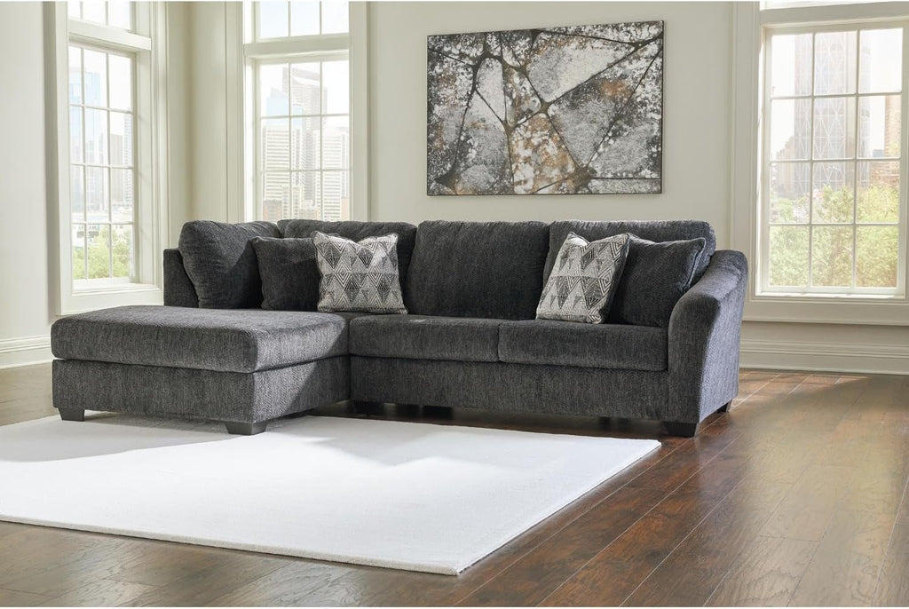 Signature Design by Ashley Biddeford Sleeper Sectional, Pull Out Couch with Chaise, Velvet Upholstery, Full Size Memory Foam Mattress for Living Rooms, L Shape, Shadow Gray, 118" W