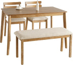 SIMTONAL 4-Piece Farmhouse Dining Set, Wooden Table with 2 Chairs, Bench Seat, Mid-Century Modern Wooden Table & Upholstered Chair Set for Home, Kitchen, Dining Room, Solidwood Legs
