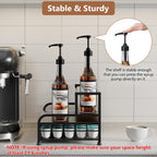 Coffee Syrup Rack Organizer, 3-Tier with 35 K-CUP Pod Holder Drawer | Black Metal Rack for 8 Syrup Bottles, Countertop Bottle Holder Stand for Wine, Space-Saving Design for Kitchen Cafe Station