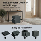 Small Ottoman with Storage, 61L Slim Tall Foldable Ottoman Foot Rest Stool with Thicker Foam Padded Seat. Linen Storage Bench for Bedroom Living Room, 300lbs Weight Support, 17x13x13IN, Gray Black