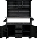 65''H Large Garden Storage Potting Bench with Lockable Wheels, Wood Outdoor Kitchen Island with Stainless Steel top, Drawers, Door Shelves and Hutch (Black-Wheels)