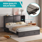 BALUS Queen Murphy Bed with Tri-fold Mattress, USB Charging Station, Murphy Cabinet Bed with Storage Drawer, Space-Saving Hidden Cabinet Chest Beds for Guest Room Living Room, Dark Grey