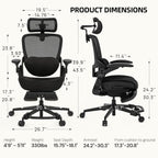 CabLady S2 Petite Office Chair for Women & Small Frames - 330lb Capacity, 4D Adjustable Lumbar/Headrest, Flip-Up Arms & Footrest, Ergonomic Desk Chair