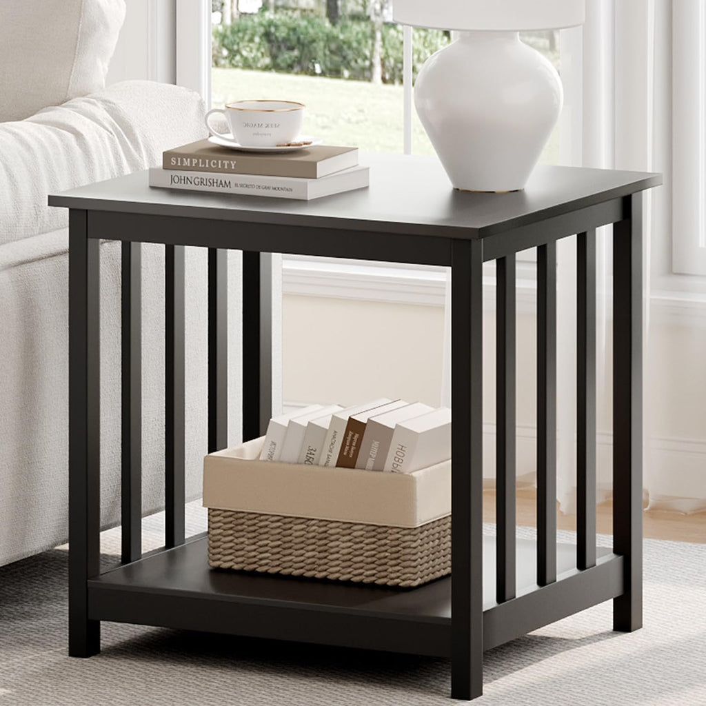 Treocho Large End Tables Living Room Set of 2 with Storage Shelf | Side Table, 24 InchModern Nightstand, Living Room, Bedroom, Office, Black
