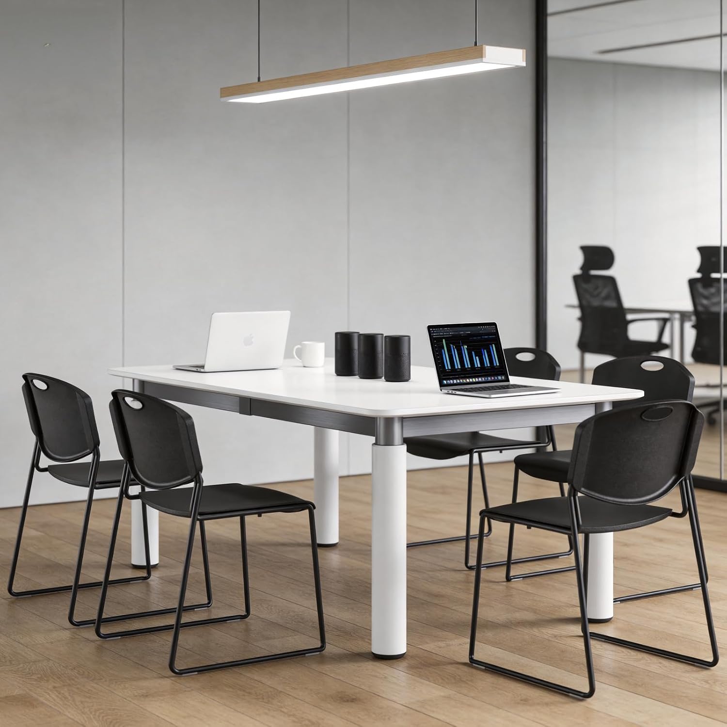 Stacking Chairs Set of 4, Plastic Waiting Room Chair with Sled Base, Stackable Office Guest Reception Chairs No Wheels for Break Rooms and Conference Rooms Black