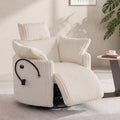 FOXHUNTER Power Nursery Rocking Chairs Glider Rocking Chair 300°Swivel Rocking Recliner with USB Charging Port and Phone Holder,Footrest,for Living Room, Corduroy, White