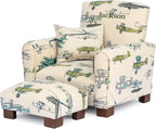 Toddler Personalized Armchair, Kids Upholstered Rocking Chair with Personalization, Toddler Chair with Personalized Name, Comfy Child Armchair, (Airplanes Print, Legs)