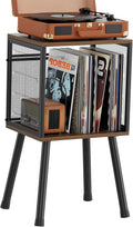 Simple Trending Record Player Stand, Storage up to 100 Albums, Vinyl Record Holder with Storage Shelf, Adjustable Divider, Rustic Brown