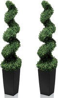 Mavis's Diary 5FT Artificial Spiral Topiary Trees, Set of 2 UV Resistant Faux Boxwood Plants in Square Planter, Indoor Outdoor Fake Shrubs for Front Porch, Entryway, Patio, Home Decor