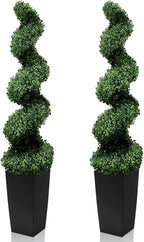 Mavis's Diary 5FT Artificial Spiral Topiary Trees, Set of 2 UV Resistant Faux Boxwood Plants in Square Planter, Indoor Outdoor Fake Shrubs for Front Porch, Entryway, Patio, Home Decor