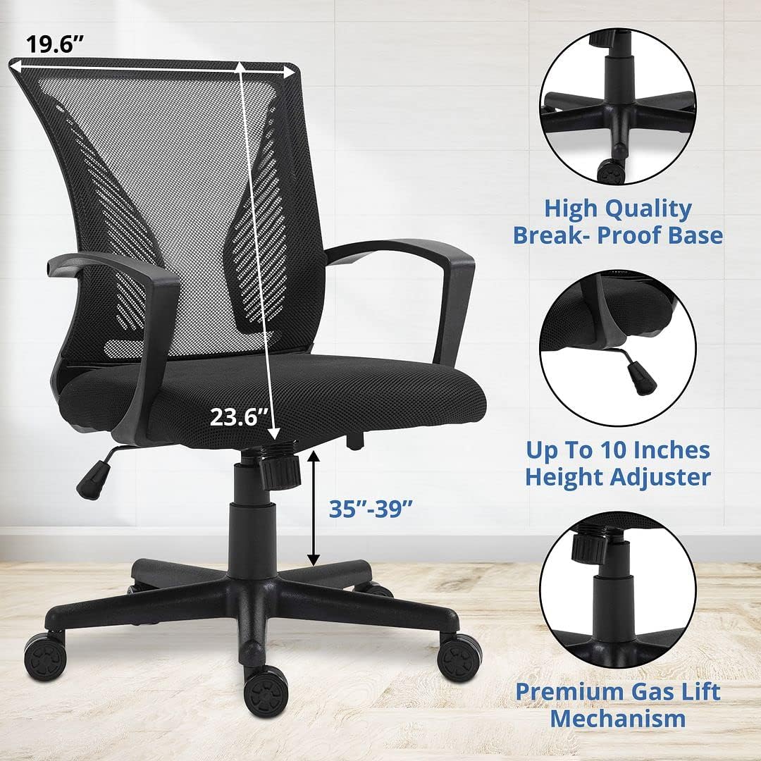 Halter Desk Chair - Black Gaming Mesh Chair - Adjustable and Comfortable Ergonomic Chair with Armrests and Wing Lumbar Support - Ideal Gaming or Home Office Chair