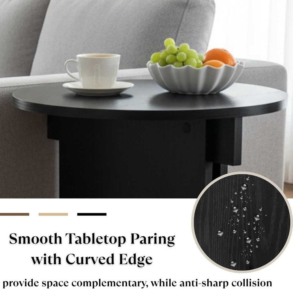 Ya-Home Black Round Side Table, Modern Accent Coffee Table End Table with Wooden Frame, Small Side Plant Stand Nightstand for Living Room/Corners, Small Space