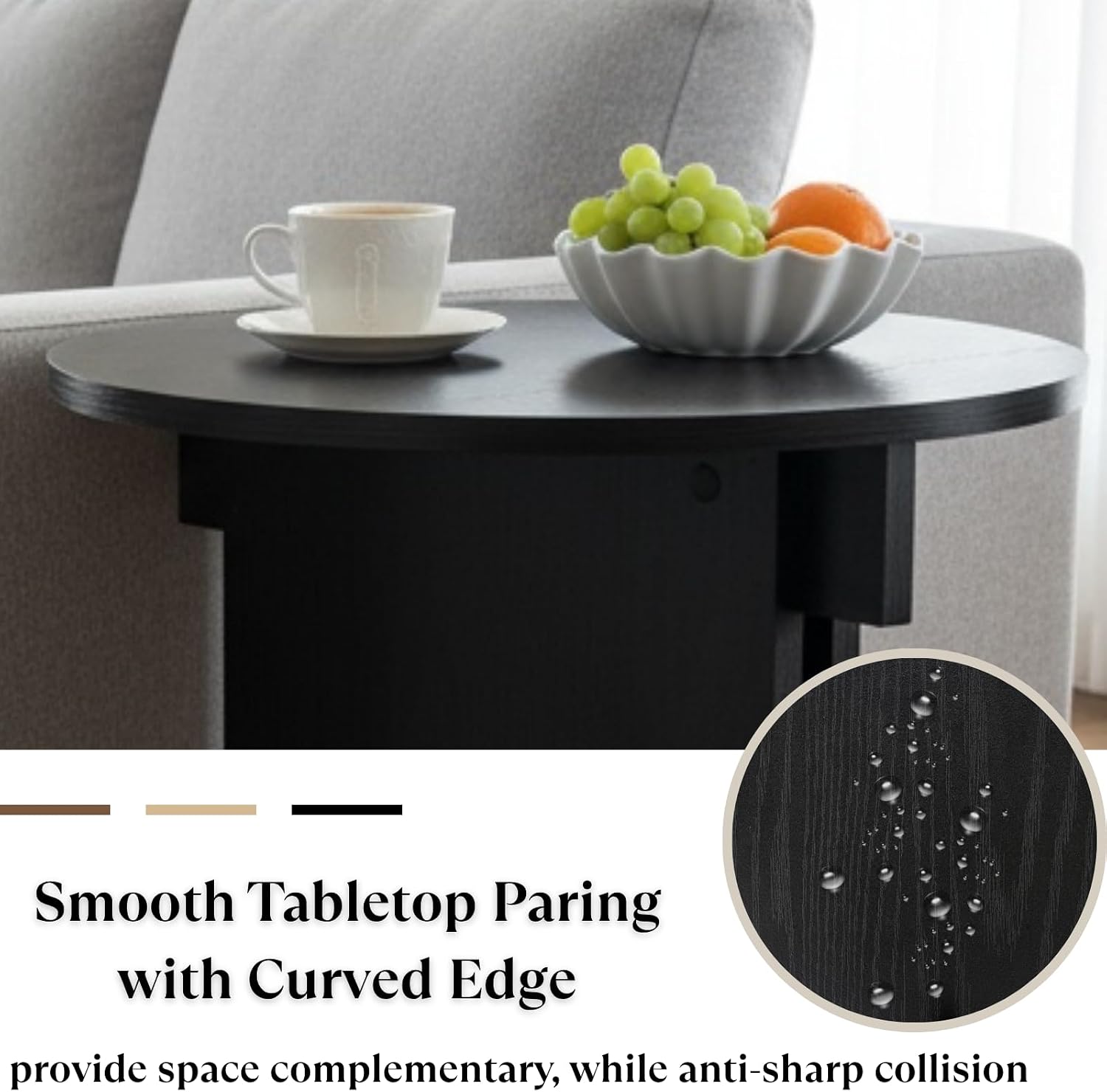 Ya-Home Black Round Side Table, Modern Accent Coffee Table End Table with Wooden Frame, Small Side Plant Stand Nightstand for Living Room/Corners, Small Space