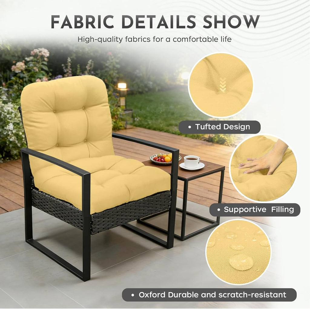 Patio Outdoor Chair Cushions Set of 2 Waterproof 19.5" x 19.5" x5" Outdoor Wicker Chair Cushion with Thick PP Cotton Resistant Patio Furniture Pads for Indoor and Outdoor Wicker Chair Cushion, Khaki