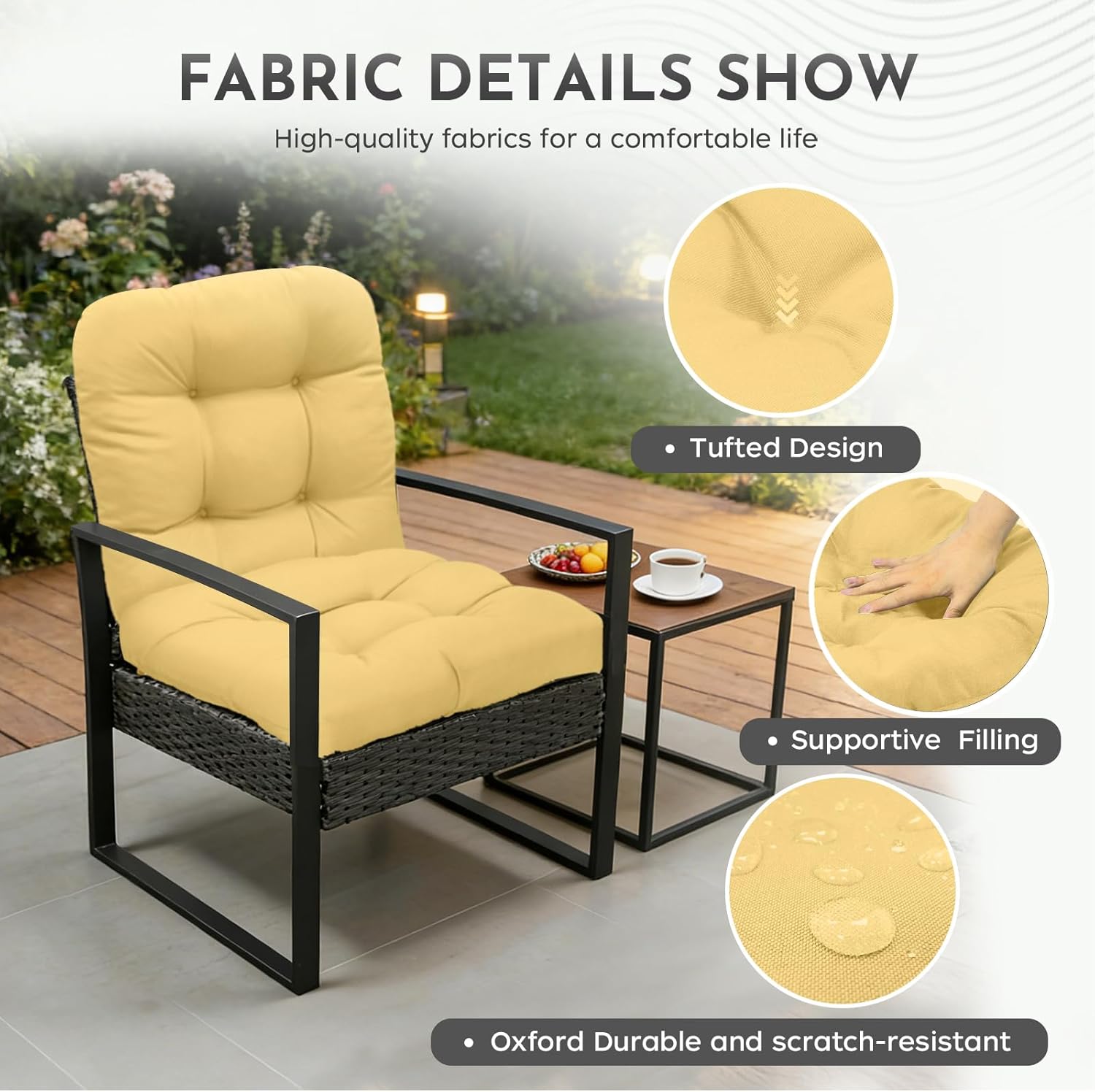 Patio Outdoor Chair Cushions Set of 2 Waterproof 19.5" x 19.5" x5" Outdoor Wicker Chair Cushion with Thick PP Cotton Resistant Patio Furniture Pads for Indoor and Outdoor Wicker Chair Cushion, Khaki
