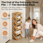 9 Tier Bamboo Shoe Rack, The 9-Tier No-Assembly Bamboo Rack, Foldable Accordion Corner Shoe Shelf, Narrow Standing Closet Shoe Organizer for Shoes, Books, Save Space, Easy to Use (Nature, 9 Tier)