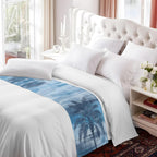 Navy Blue Palm Tree Bed Runner Scarf King Size, Coastal Tropical Trees Vintage Summer Luxury Bed Throw Runners & Scarves for Twin Full Queen King Foot of Beds, Hotel Decoration, 94"x20"