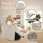 Power Swivel Rocker Recliner with 2 Pillows Power Nursery Glider Recliner Comfy High Back Electric Rocking Recliner for Adults Nursing Bedroom Living Room Brown