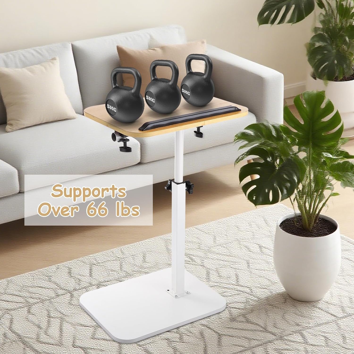 YAYODS Small TV Table Tray Adjustable Height C Table End Table, 360° Swivel Sofa Tray Side Table for Couch, Small Spaces, Living Room and Bedroom (White)
