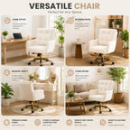 Modern Home Office Chair Velvet Desk Chair Accent Armchair Gold Legs Swivel Task Chair with Wheels Ergonomic Lumber and Back Support, Height Adjustable Flip-up for Living Room, Bedroom, Office,Study
