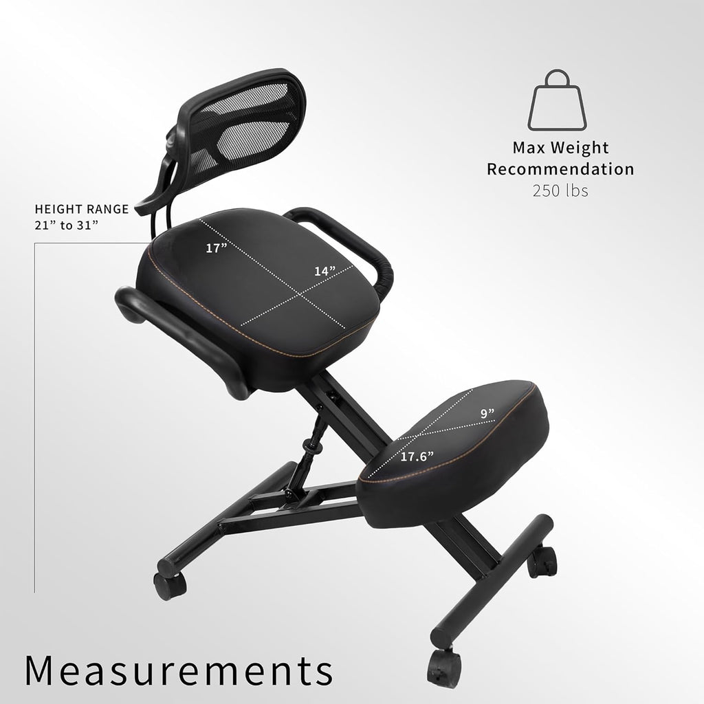 DRAGONN by VIVO Ergonomic Kneeling Chair with Back Support, Adjustable Stool for Home and Office with Angled Seat for Better Posture - Thick Comfortable Cushions, Black, DN-CH-K02B