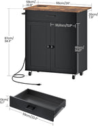 CHOEZON Kitchen Island, Kitchen Island Cart with One Double Cabinet and Drawer, Rolling Storage Cart with Power Strip, with Drop Leaf, for Kitchen, Living Room, Black and Rustic Brown MZD01UBFN1