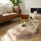 Ashler Faux Fur Rug - Fluffy Shaggy Area Rug, Ultra Soft 3 x 3 Feet Round, Beige Fuzzy Machine Washable Shag, Nursery Decor Throw for Bedroom, Kids Room, Living Room