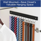 2 Pack Belt Hanger Wall Mount, Large Capacity Tie and Belt Organizer for Wall with 24 180°Rotating Non Slip Hooks, Heavy-Duty Wooden Tie Rack Space Saving Closet Organizers and Storage, Black