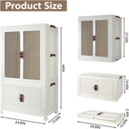 Portable Plastic Wardrobe Closet, Foldable Storage Bins for Clothes, Storage Organizers with Lid and Doors, Stackable Closet Wardrobe with 10 Hangers, White