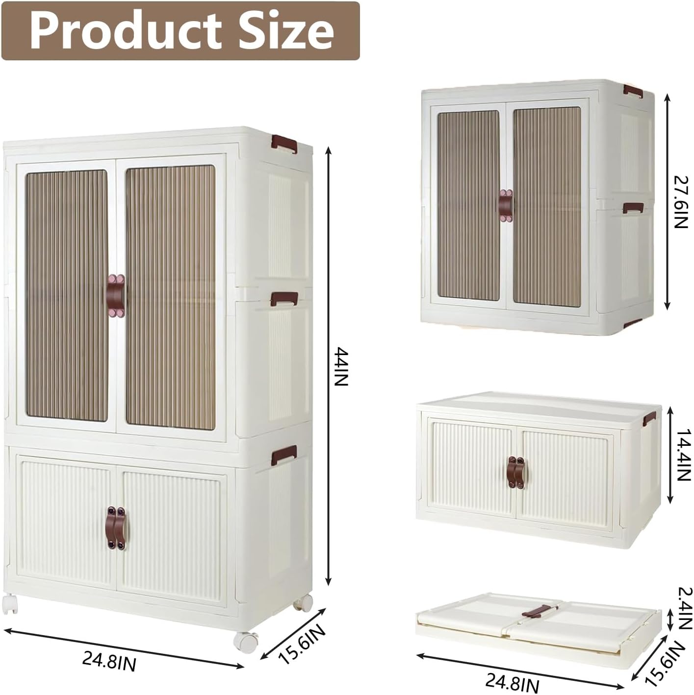 Portable Plastic Wardrobe Closet, Foldable Storage Bins for Clothes, Storage Organizers with Lid and Doors, Stackable Closet Wardrobe with 10 Hangers, White