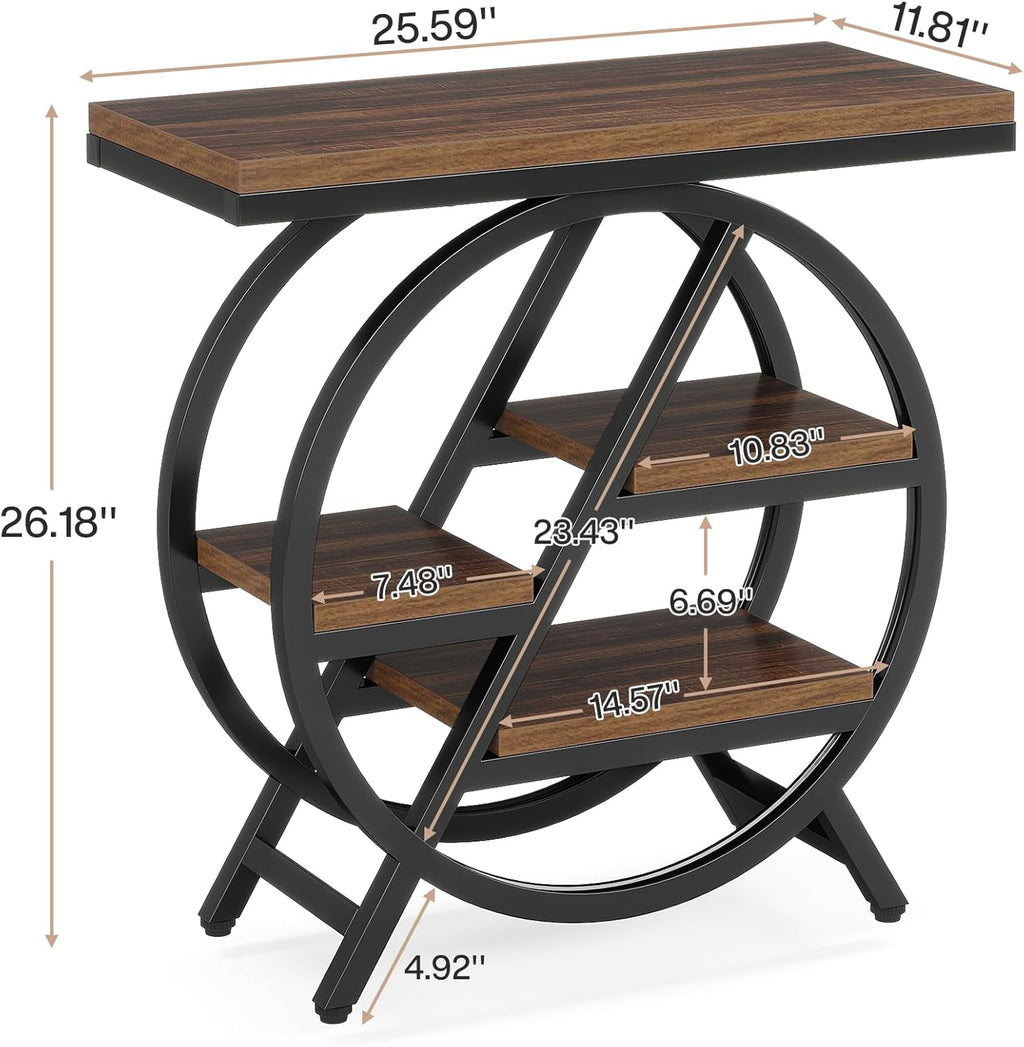 Tribesigns Side Table for Living Room, 4-Tier Narrow End Table with Storage, Industrial Wooden Beside Tables with Geometric Metal Frame, Nightstand for Small Spaces, Bedroom, Rustic Brown