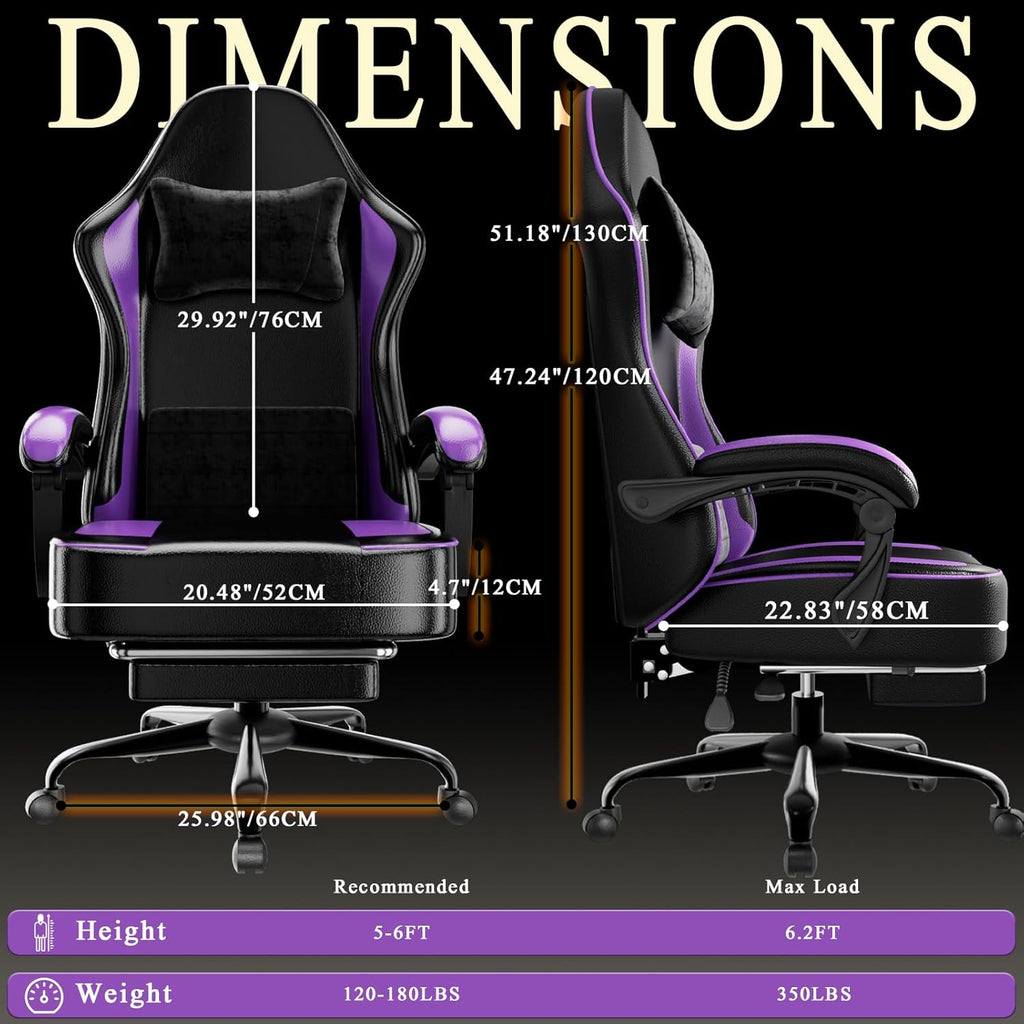 Gaming Chair with Pocket Spring Cushion and Footrest, Ergonomic Computer Chair for Adults, Breathable PU Leather Game Chair